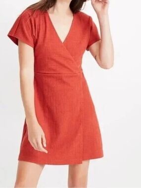 Madewell Women’s V-Neck Short Sleeve A-Line Dress in Rust